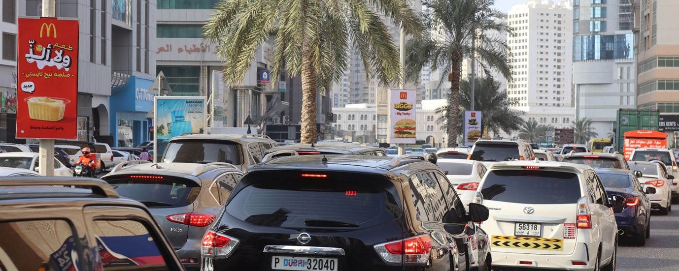 Backlit lamppost banner circuit on Al Taawun Street, Sharjah