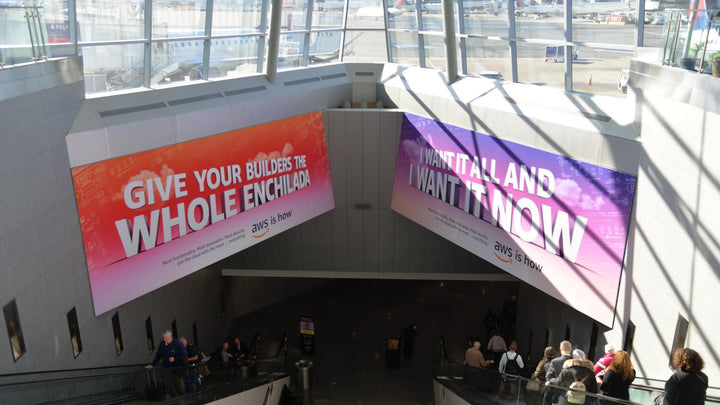 Overhead Escalator Banner Package (5212, 5214), Boston Logan Airport Terminal A, Boston