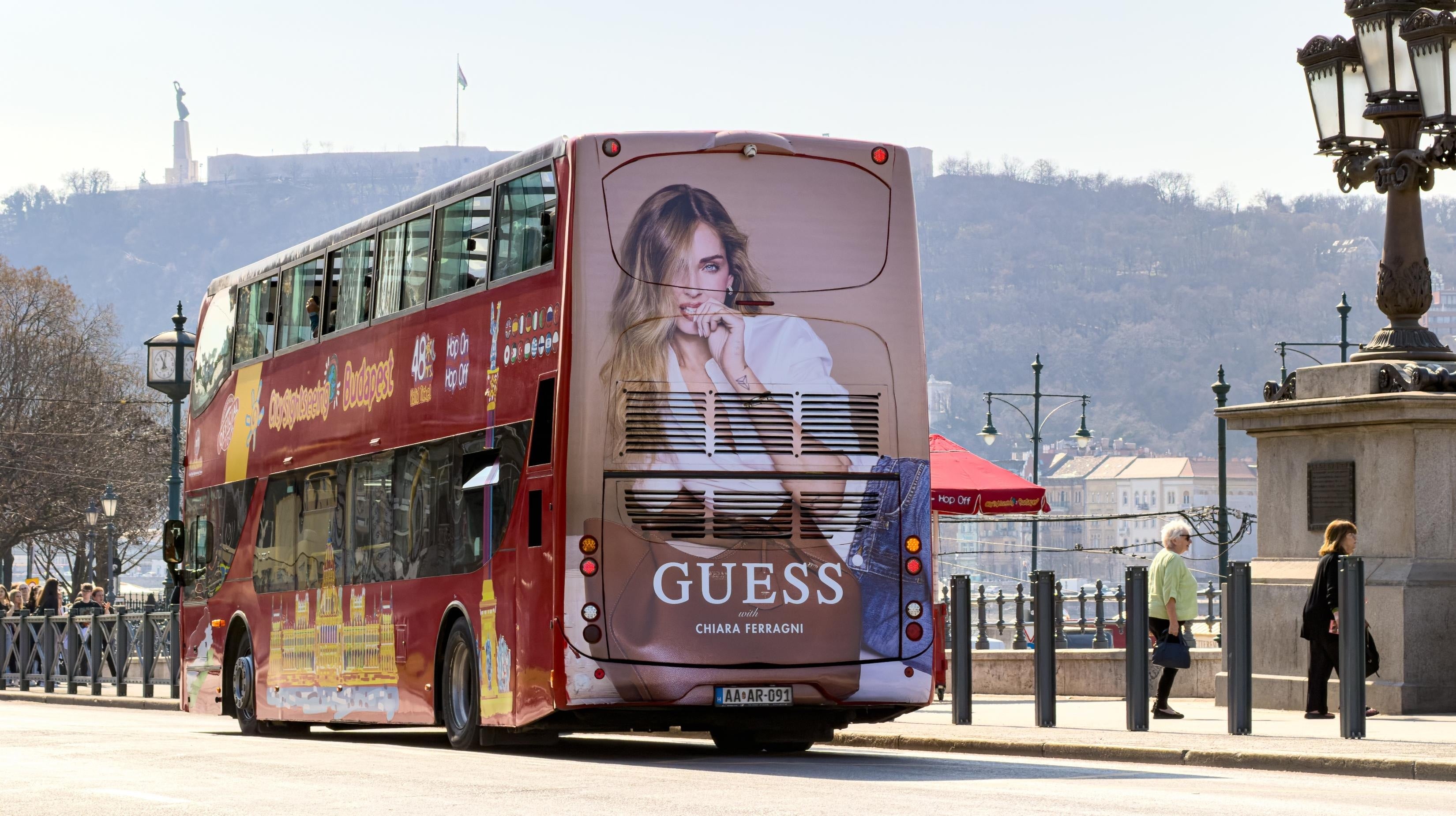 Open-top tourist bus rear advertising, Budapest