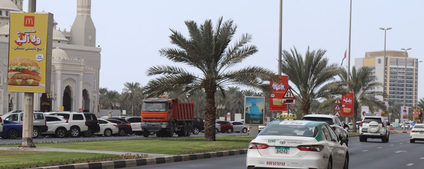 Backlit lamppost banner circuit on Buhairah Corniche, Sharjah