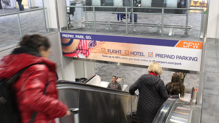 Overhead Escalator Banner (5751), DFW Airport Terminal E, Dallas