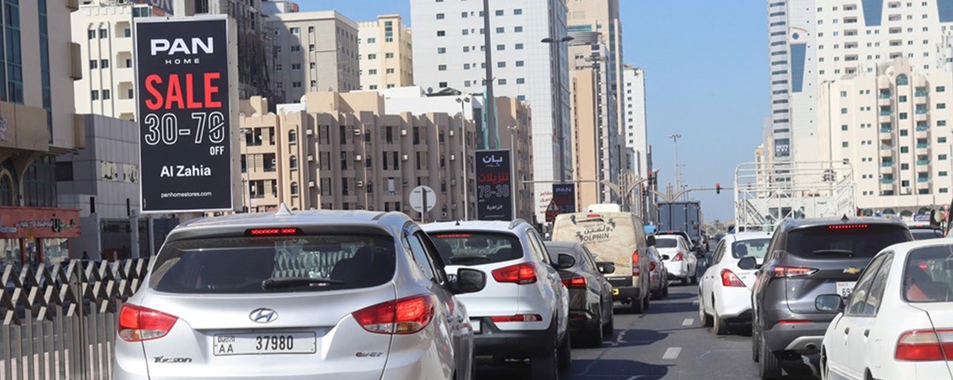 Backlit lamppost banner circuit on King Abdul Aziz Street, Sharjah