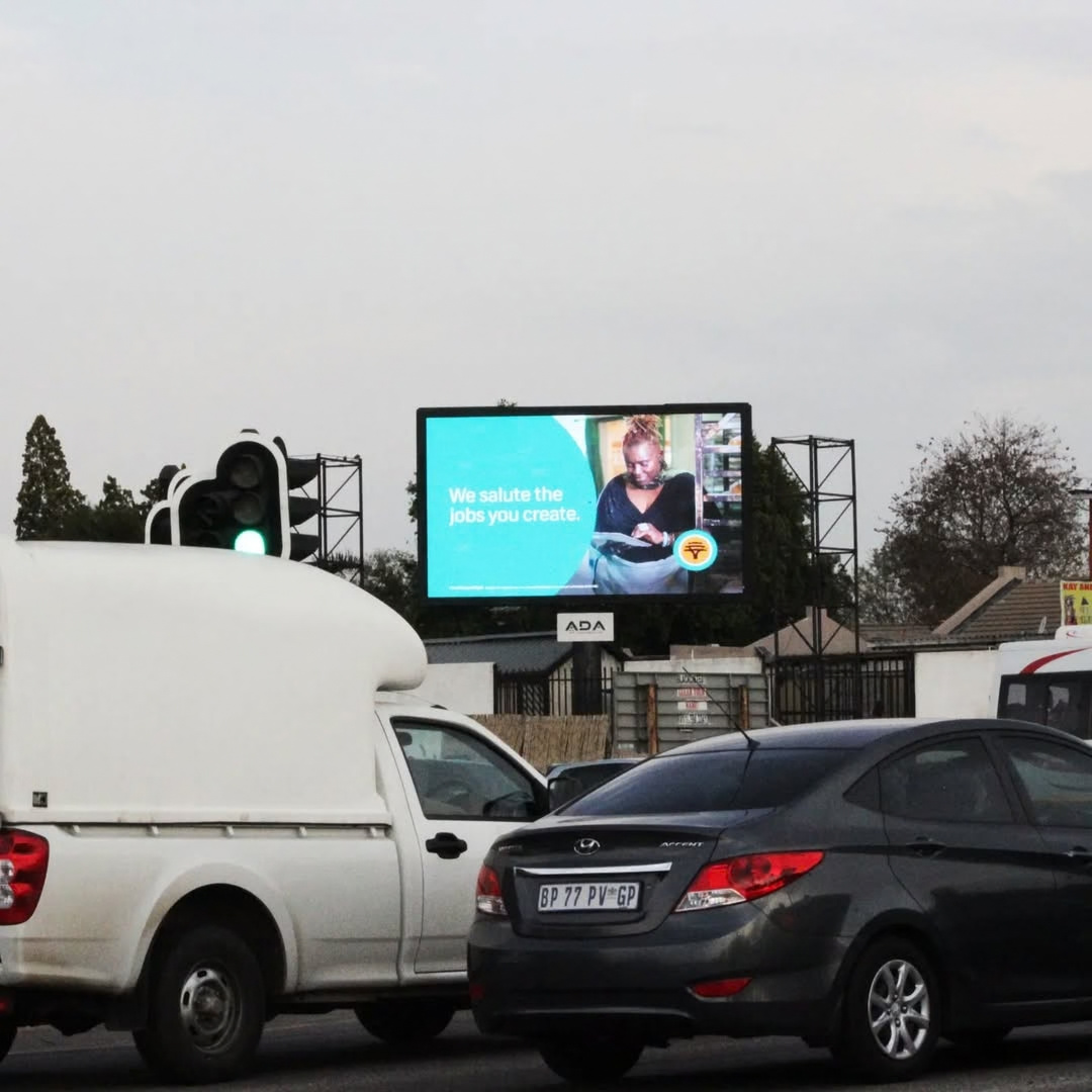 Digital LED billboard at the Lever Road and Olifantsfontein Road intersection, Noordwyk, Midrand, N1 off-ramp