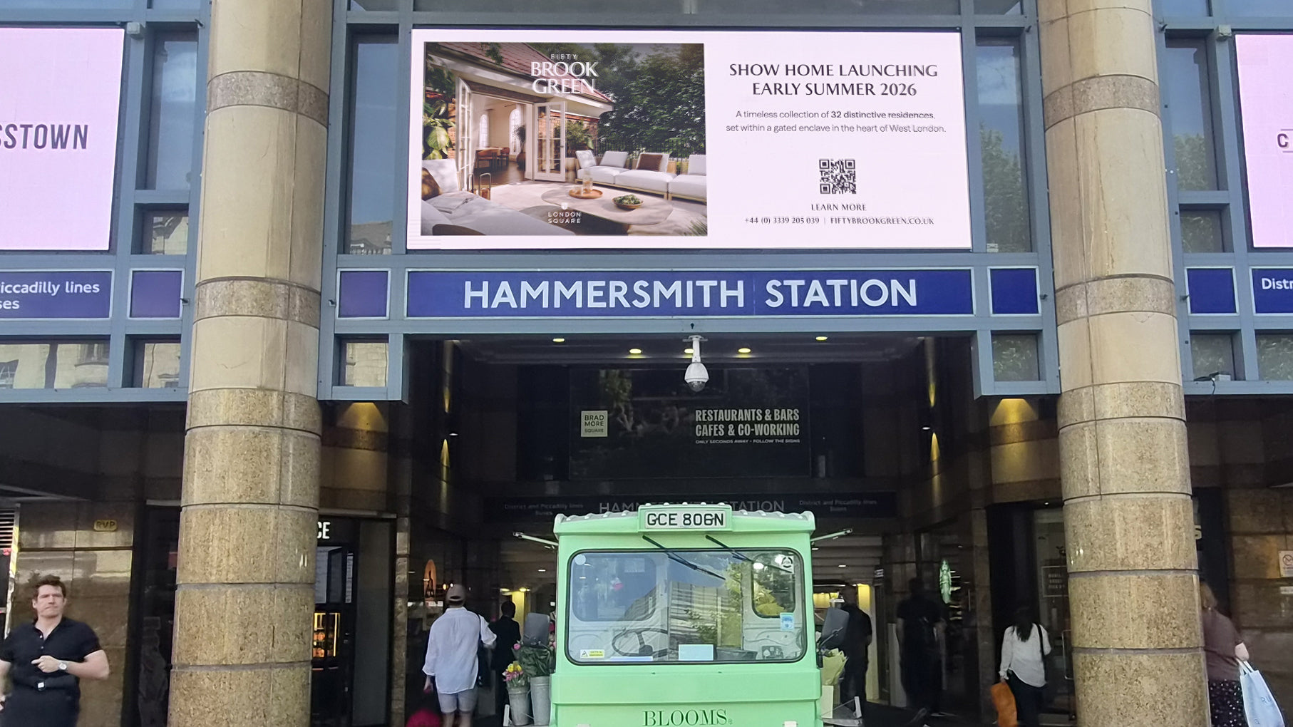Hammersmith Broadway Queen Caroline Street entrance large-format digital screen, London