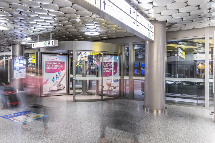 Rotating Door Stickers, Departure Level at the Train Station Hall, Hannover Airport