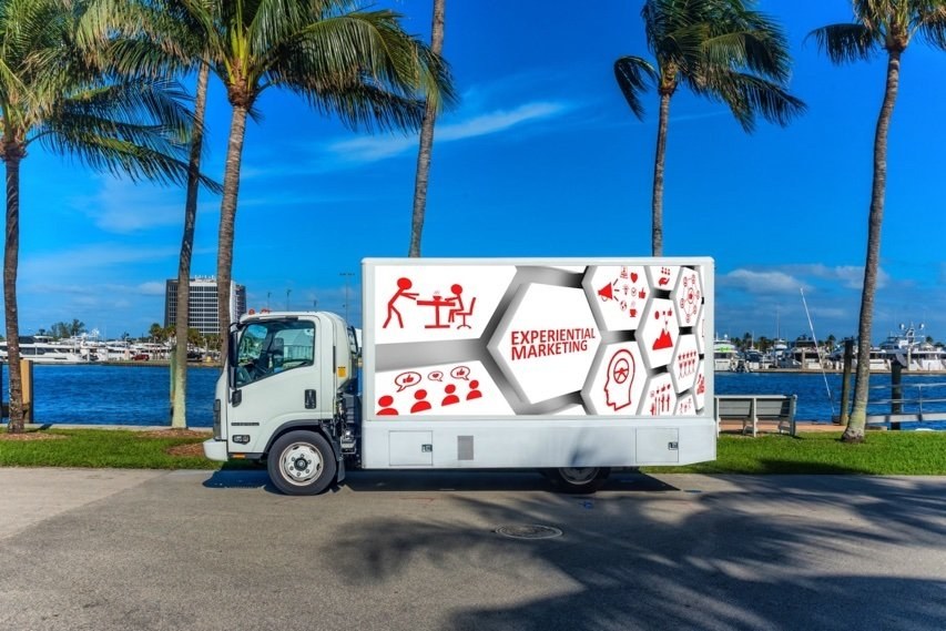 Mobile LED billboard truck at a Houston event